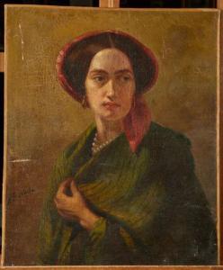 HURTREL Arsène Charles 1817-1861,Portrait de femme au chapeau rouge,Mercier & Cie FR 2020-04-22