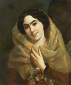 HURTREL Arsène Charles 1817-1861,Portrait of a Young Lady with a Scarf,Van Ham DE 2012-05-11