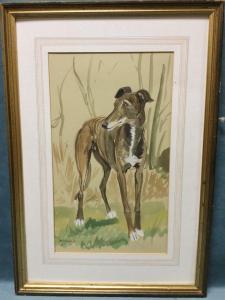 HUSKINSON Mark 1935-2018,study of a greyhound in landscape,Jim Railton GB 2022-02-18