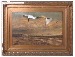HUSON Thomas 1844-1920,Panoramic Bustling Harbor Scene with Two Figures W,Burchard US 2022-08-13