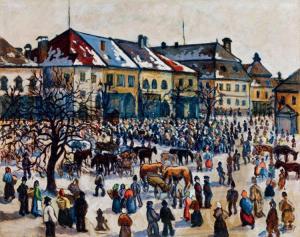 HUSOVSZKY János 1883-1961,The Main Square of Nagyvárad,Kieselbach HU 2017-05-26