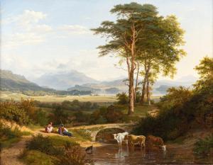 HUTCHINS ROGERS Philip,Extensive foothill landscape with cows and herders,1840,Nagel 2021-07-14