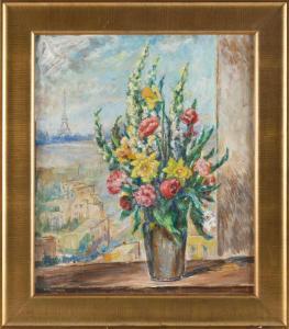 Hutchinson Peixotto Mary,Flowers in a window overlooking Paris and the Eiff,1949,Eldred's 2023-03-23
