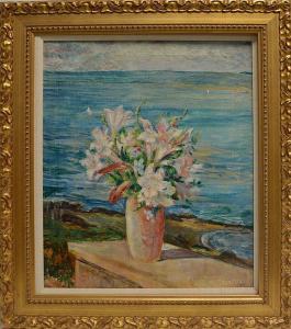 Hutchinson Peixotto Mary,vase of flowers and ocean in background,Hood Bill & Sons 2017-08-15