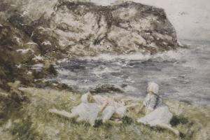 HUTCHINSON Robert Gemmell,A rocky coastal scene with young girls resting, 'W,Cuttlestones 2022-01-12