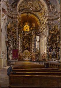 HUTHSTEINER Rudolf 1855-1935,Blick in die Asam-Basilika zu Osterhofen,1903,Zeller DE 2012-12-06