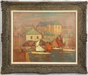HUTTON Robert Langley 1883-1919,Harbour View at Sunset,David Lay GB 2020-09-17