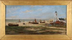 HUYGENS Johannes 1833-1910,View of Katwijk, with barges and figures,Twents Veilinghuis NL 2021-07-08