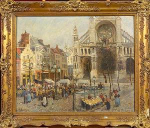 HUYGENS Léon 1876-1918,Vue du marché sur la place Sainte-Catherine,1912,VanDerKindere BE 2021-04-20