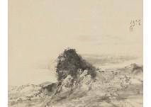 HYAKUSUI Hirafuku 1877-1933,Spring moon rising beyond the peak,Mainichi Auction JP 2021-02-11