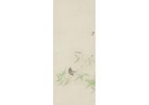 HYAKUSUI Hirafuku 1877-1933,Warbler on bamboo,Mainichi Auction JP 2021-02-11