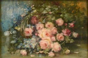 HYER Florine 1868-1936,Pink Roses and Blue Marguerites,Simpson Galleries US 2020-02-15