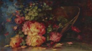 HYER Florine 1868-1936,Still life with roses and basket,John Moran Auctioneers US 2021-01-26