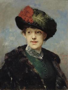 HYNAIS Vojtech 1854-1925,Woman in a Feathered Hat,1881,Christie's GB 2018-10-31