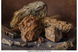 HYNCKES Raoul 1893-1973,Still life of sedimentary rocks and a hammer,Heritage US 2022-12-08