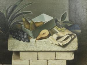 HYNCKES ZAHN Marguerite 1897-1978,Stilleven met peren, druiven en een krant,Venduehuis NL 2018-06-27