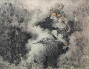 I KETUT Budiana 1950,A mythical scene with Hanoman facing a demon,2011,Venduehuis NL 2022-11-24