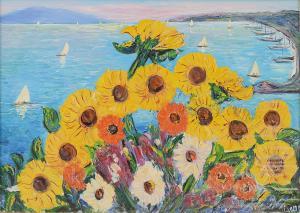 IALENTI Antonio 1937-2018,Girasoli con veduta a mare,Meeting Art IT 2024-01-30