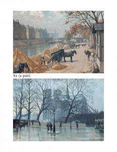 IGOUNET DE VILLIERS Charles André 1881-1945,Loading carts on the banks of the Seine, Par,Christie's 2014-01-29