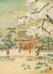 IKEDA Yoson 1895-1988,Cherry blossoms in front of gate,Mainichi Auction JP 2023-09-07