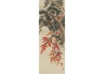 IMAO Keisho,Red leaves and birds on old pine tree,Mainichi Auction JP 2020-01-17