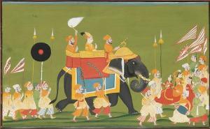 INDIAN SCHOOL,A Maharajah riding an elephant in a
procession,Bonhams GB 2010-06-09