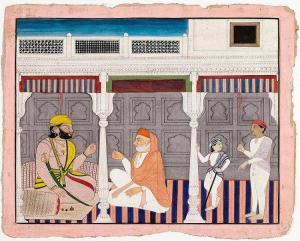 INDIAN SCHOOL,A NOBLEMAN CONVERSING WITH A SAGE.,Galerie Koller CH 2015-11-18