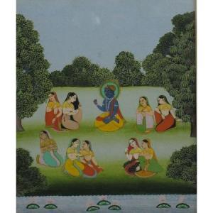 INDIAN SCHOOL,Figures beside a deity in a parkland setting,Dee, Atkinson & Harrison GB 2012-02-17