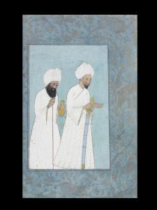 INDIAN SCHOOL,Two men dressed in white, holding a sword and a staff,Bonhams GB 2017-04-25