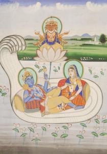 INDIAN SCHOOL,Vishnou et Lakshmi sur le serpent Cesha,Brussels Art Auction BE 2019-05-28