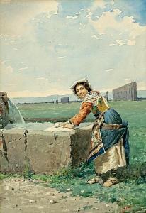 INDONI Filippo 1842-1908,A girl at a well in the Roman campagna,1842,Bonhams GB 2008-10-21