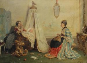 INDUNO Gerolamo 1825-1890,Interior Genre Scene with Two Young Women in a Nur,Burchard US 2014-11-16