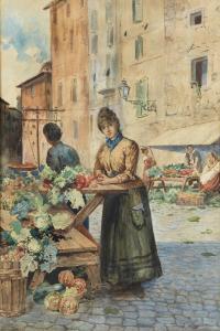 INGANNI Angelo 1807-1880,Veduta cittadina con fruttivendole,Capitolium Art Casa d'Aste IT 2025-02-17