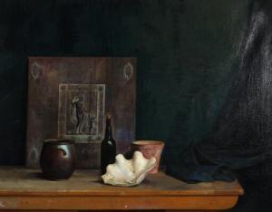 INGERSLEV JENSEN Gustav,Still life with jars, seashell and painting,Bruun Rasmussen 2020-12-01