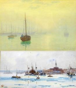 INGRAM William Ayerst 1855-1913,depicting sailboats at moorings in t,Batemans Auctioneers & Valuers 2019-12-07