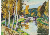 INNOCENT Franck 1912-1983,Le canal de bourgogne a l'automne,1972,Mainichi Auction JP 2021-12-10