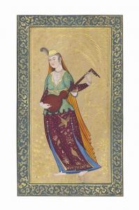 IRANIAN SCHOOL,A COURTESAN WITH A LUTE,Christie's GB 2016-04-21