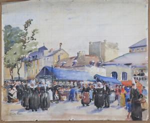 IRWIN Greville 1893-1947,Breton Market Scene with Figures,Tooveys Auction GB 2021-11-10