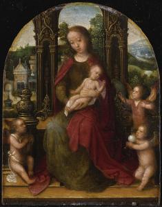 ISENBRANT Adriaen 1490-1551,THE VIRGIN AND CHILD ENTHRONED WITH ANGELS BEFORE ,Sotheby's 2018-12-05