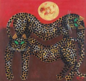 ISKANDAR Popo 1927-2000,Two Leopards and The Sun,1998,Sidharta ID 2023-09-02
