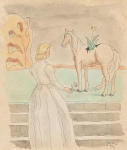 ISMAEL Juan 1907-1981,La dama y el caballo,1947,Subastas Segre ES 2021-06-29