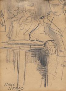 ISRAELS Isaac Lazarus 1865-1934,Caféscène schets,Venduehuis NL 2024-02-28