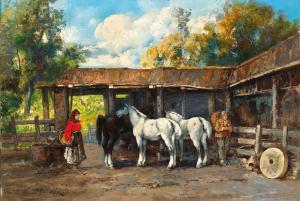 Isupov Aleksej Vladimirovic 1889-1957,Horses in a Courtyard,Palais Dorotheum AT 2022-11-08