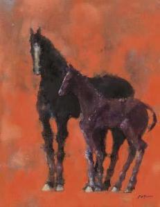 ITOZONO Wasaburo 1911-2001,Horse parent and child,Mainichi Auction JP 2022-02-25