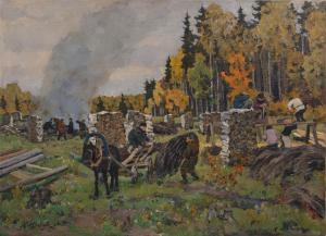 IUON Konstantin Fedorov.,Working in the Forest. Autumn, Ligachevo,1913,MacDougall's 2021-12-01