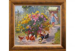IVANCHENKO Natalya 1971,Feeding the Chickens,Lots Road Auctions GB 2017-11-12