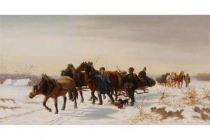 JÄGER Friedrich W 1833-1888,Bauern mit Pferdeschlitten,Wendl DE 2015-10-22