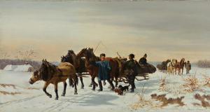JÄGER Friedrich W,Bauern mit Pferdeschlitten beim Holztransport in w,1859,Zeller 2012-12-06
