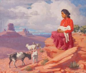 J BENSCO Charles 1894-1960,Shepherdess with Flock,Hindman US 2021-05-06