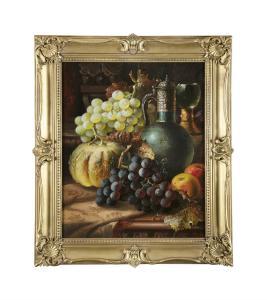 J. STANIER Frederick 1800-1900,Still Life - Fruit and a Claret Jug on a Table top,Adams 2021-10-18